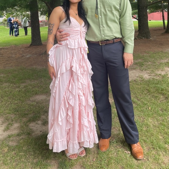 VENUS Dresses Venus Blush Pink Lace Up Ruffle Maxi Dress Princess